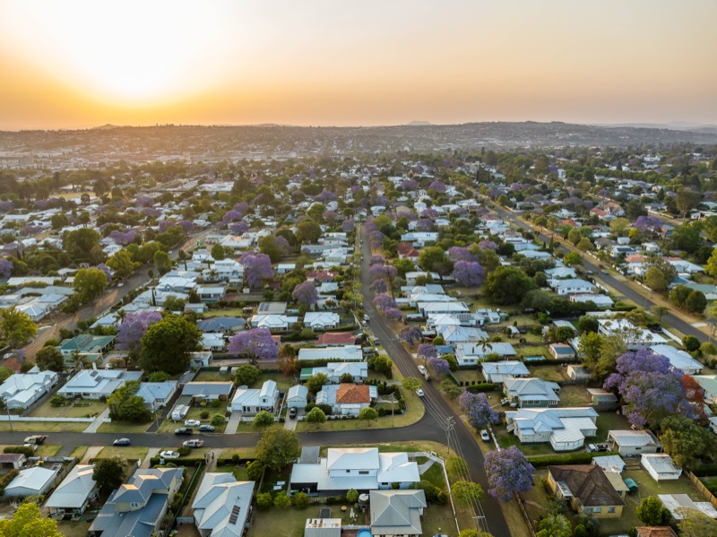 Aerial view over Mount Lofty at sunset